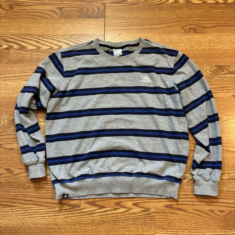 Adidas Y2K L Sporty Navy Blue Gray Striped Rugby Long Sleeve Top Tomboy Retro